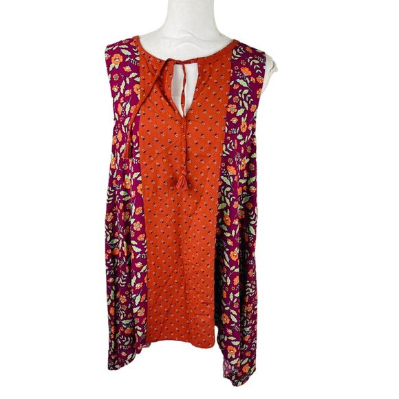 Matilda Jane Womans  Medium Blouse Maroon V-Neck Floral Tie Neck Sleeveless - Picture 1 of 7